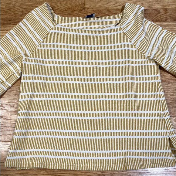 Anthropologie Postmark Mustard Yellow Striped Flared Sleeve Sweater size Medium - Picture 4 of 7